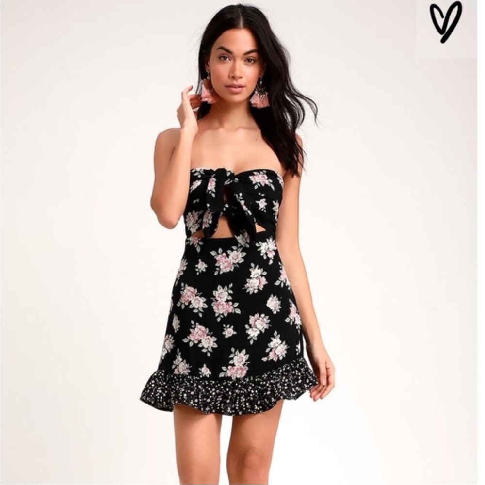 Lulus Floral Strapless Dress with Ruffle Hem
